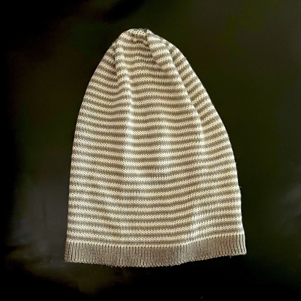 Striped Grey and White Beanie $8